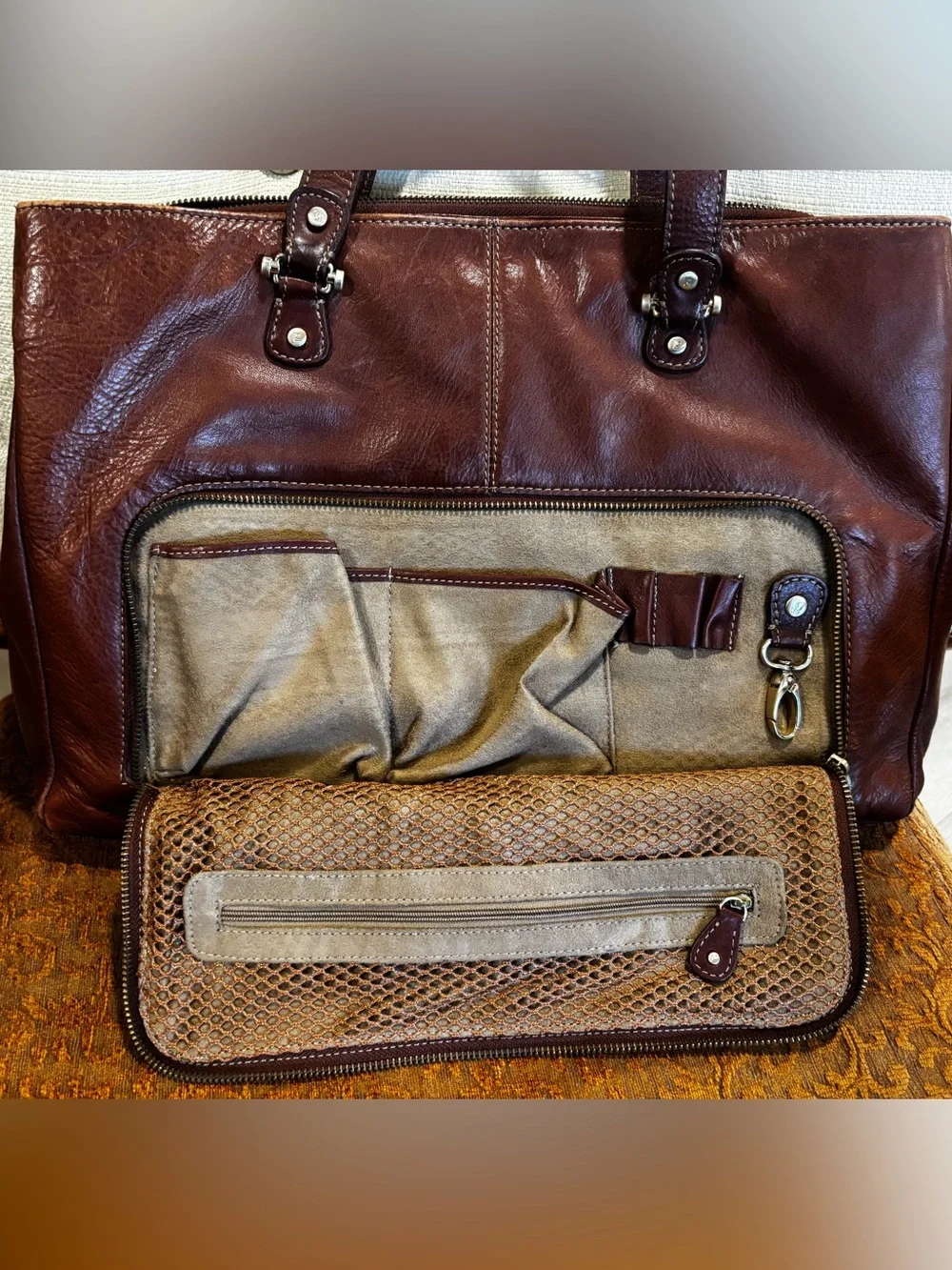 Brown Leather Liz Claiborne  Weekender Bag with Canvas Strap